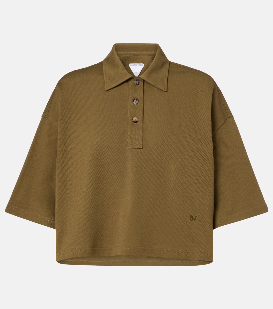 

Обрезанная хлопковая поло Bottega Veneta, Pine Green