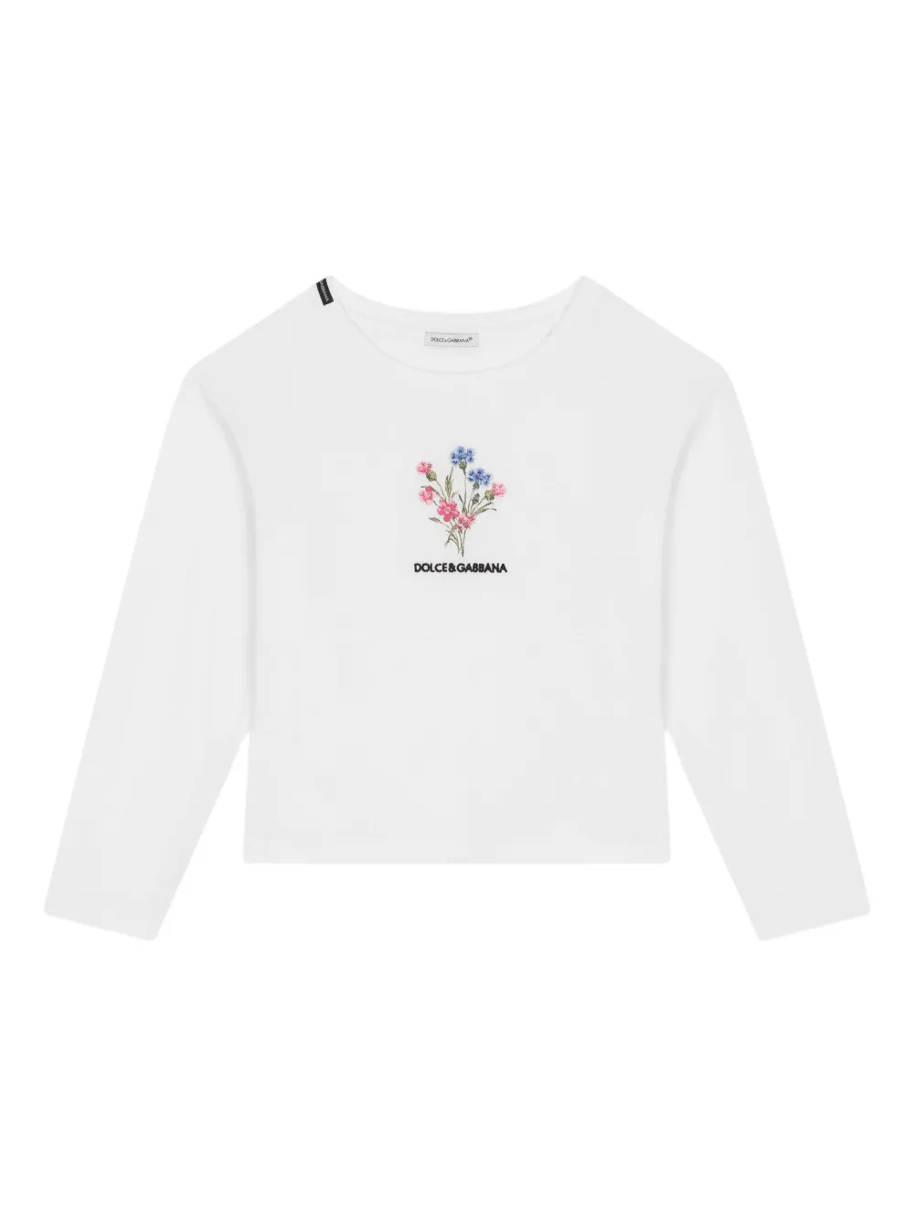 

Футболка с длинными рукавами и цветочной вышивкой Dolce & Gabbana Kids, белый