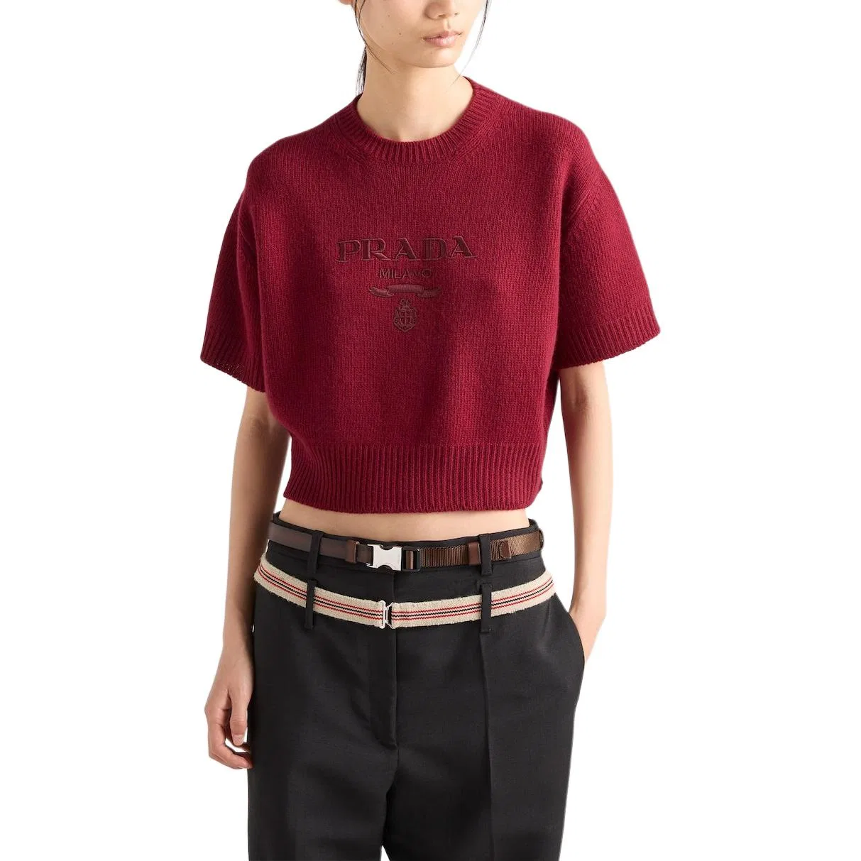 Свитер из кашемира женский Amaranth Red с круглым вырезом PRADA — фото 3