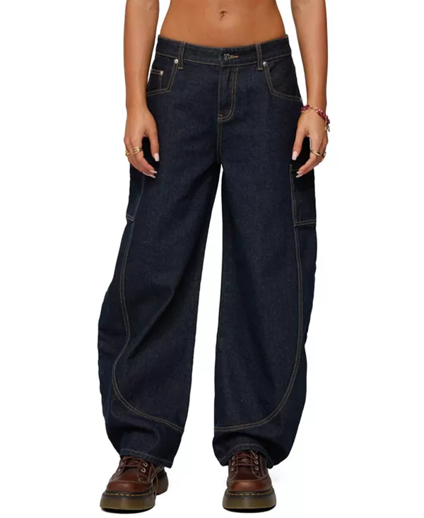 

Джинсы Aden с контрастной строчкой, темного цвета, с эффектом потертости Edikted, синий