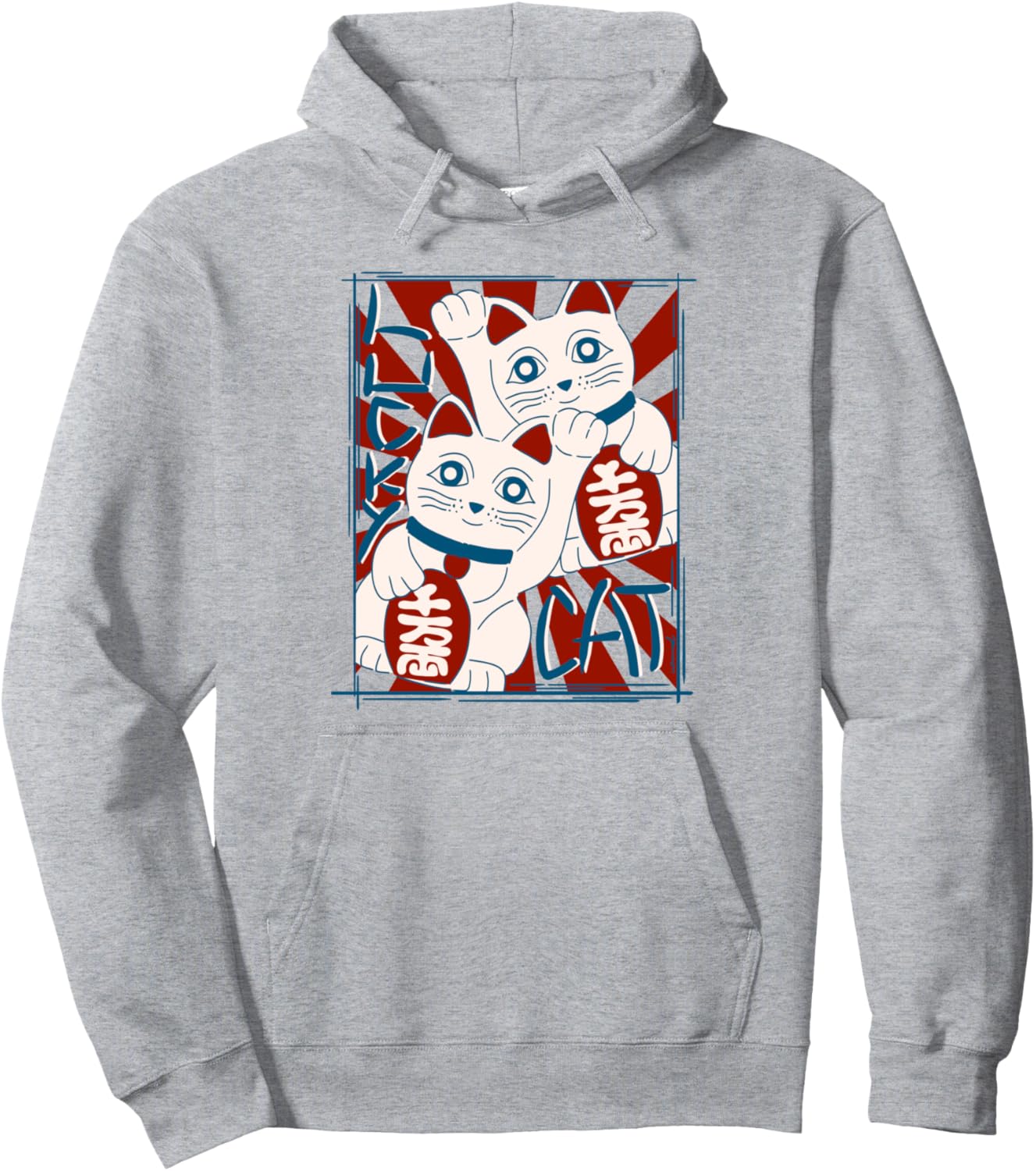 

Kawaii Maneki Neko Японская толстовка Asahi Vintage развевающийся кот, серый Red Maneki Neko Japanese Lucky Cat Retro