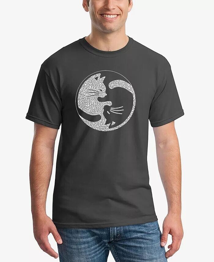 

Мужская футболка с коротким рукавом с изображением Word Art Yin Yang Cat LA Pop Art, серый