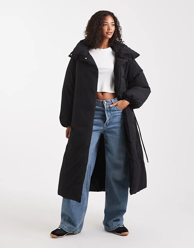 

Удлиненная куртка-пуховик ASOS DESIGN с воротником-воронкой черного цвета