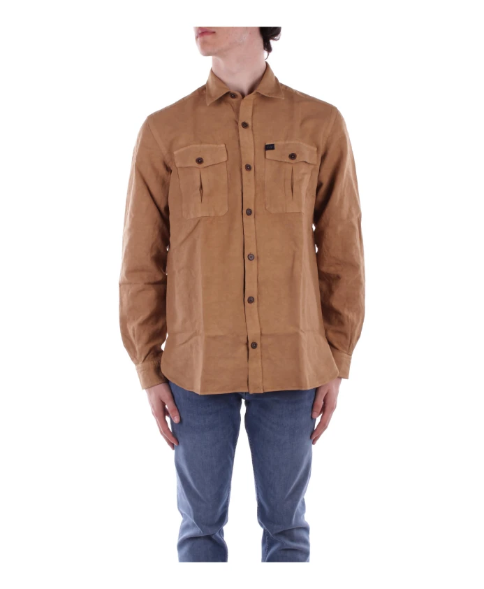 

Льняная рубашка с пуговицами Fay, коричневый