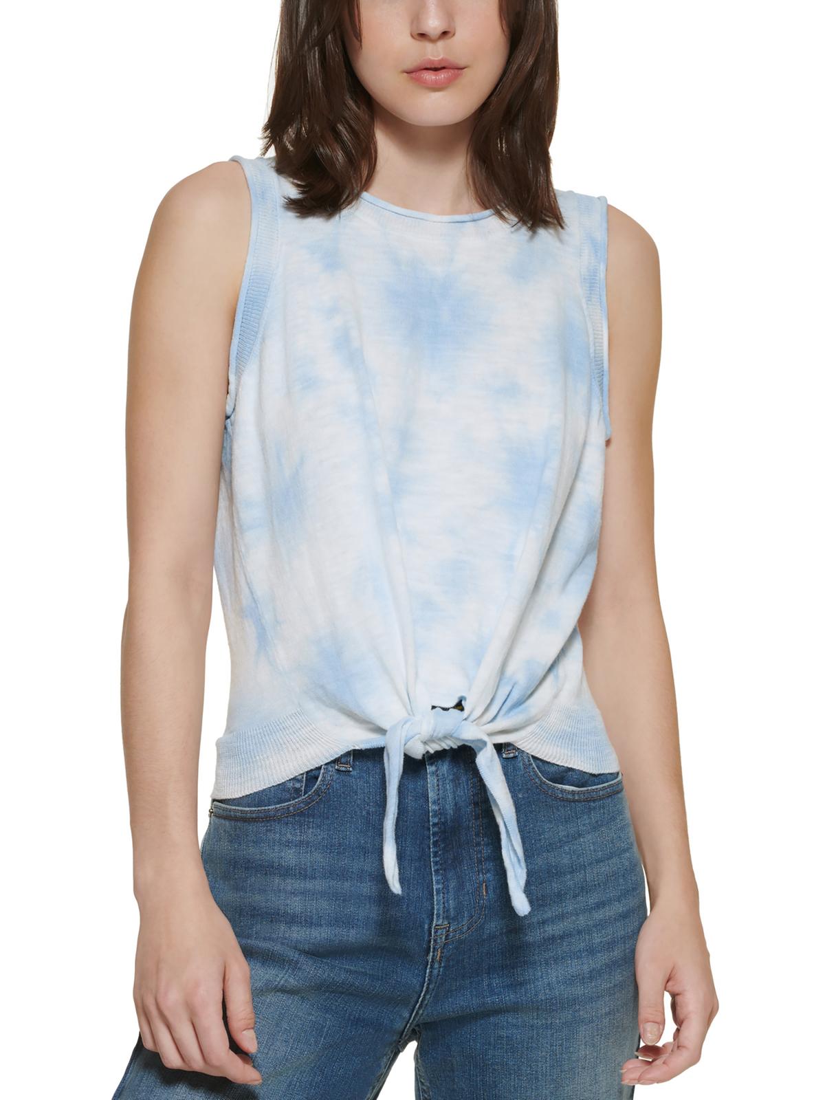 

Женская ребристая трикотажная майка с завязками на подоле DKNY Jeans, цвет white/chambray white