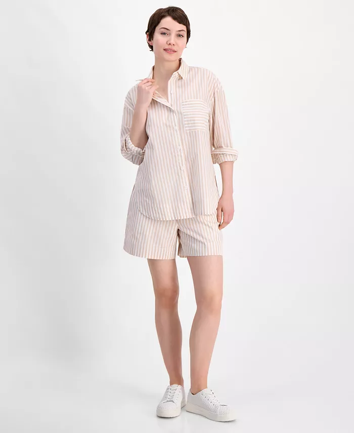 

Женская хлопковая рубашка в полоску на пуговицах On 34th, мультиколор