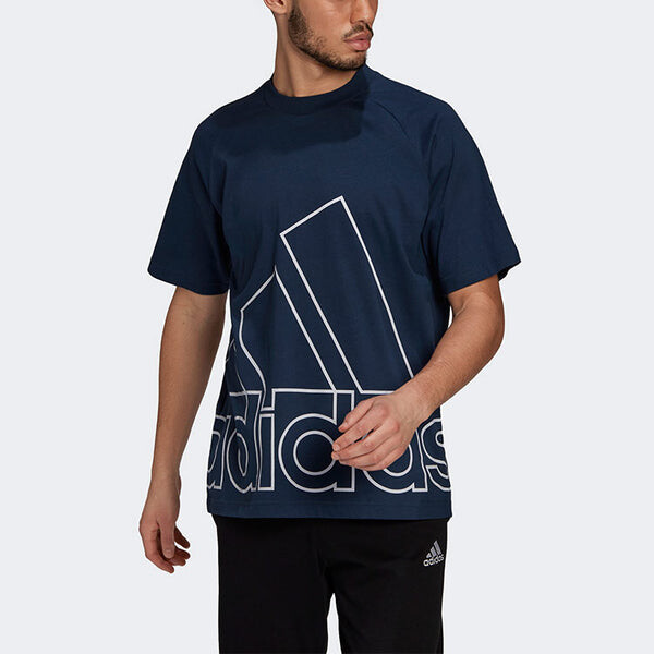 Футболка u big logo t printing sports round neck short sleeve navy blue Adidas, синий — фото 2