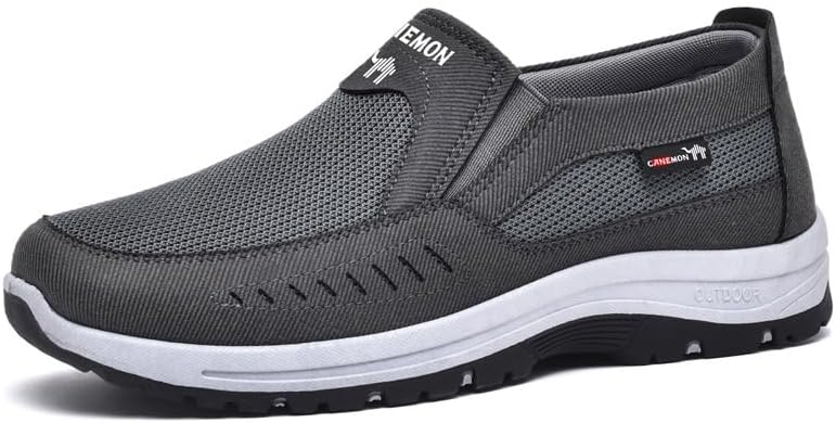 

Мужские слипоны для ходьбы, легкие и комфортные дышащие лоферы, нескользящие туристические туфли Canemon, серый