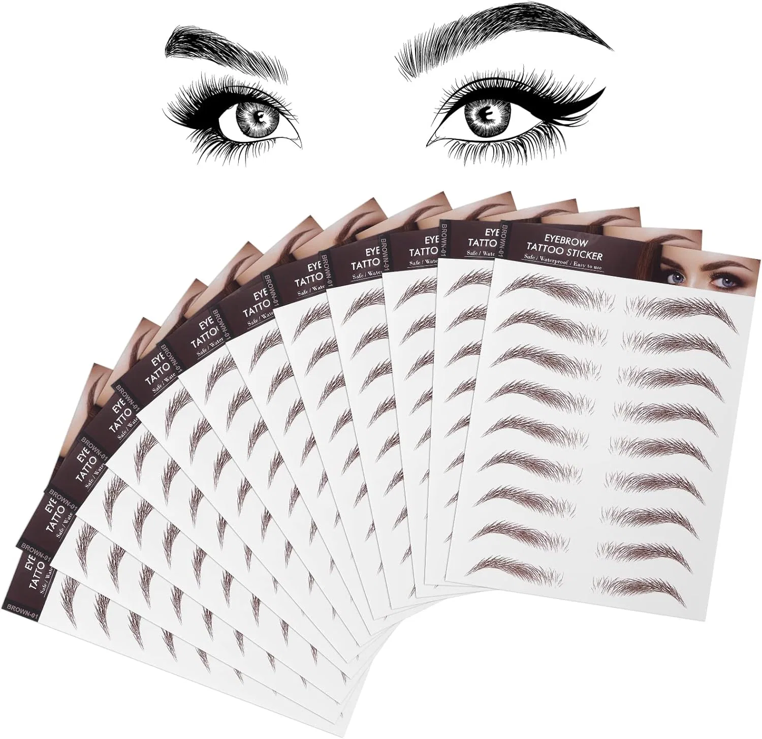 Стикеры для бровей NERVUP Brow Tattoo, водонепроницаемые, 4D, коричневые, 12 шт.
