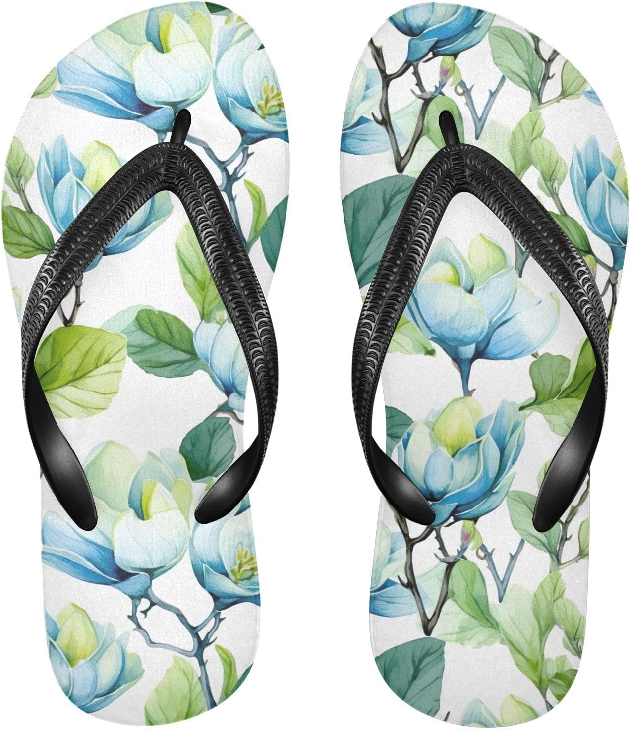 

SPRIPORT Шлепанцы с акварельным рисунком цветов и цветочных веток, тонкие, удобные, повседневные, с нескользящей резиновой подошвой, для ванной комнаты, душа, пляжа, летних прогулок, Multicoloured