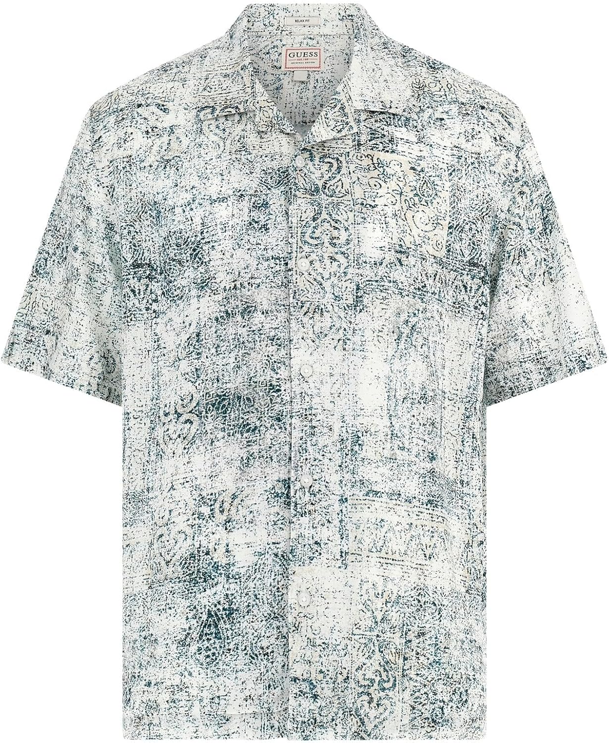

GUESS Мужская экологичная короткая рубашка с коротким рукавом из вискозы с принтом пейсли, Distressed Paisley Print