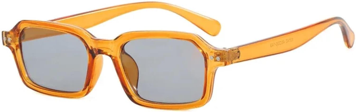 

Ретро маленькие прямоугольные солнцезащитные очки для женщин, модные, цвет «желейный чай», защита от УФ-излучения UV400, мужские, с заклепками, в стиле панк TOIPASTN, Orange Light Gray