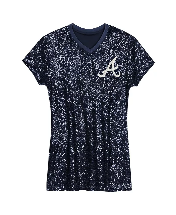 Платье с V-образным вырезом и пайетками Atlanta Braves для девочек постарше, цвет navy Outerstuff — фото 2