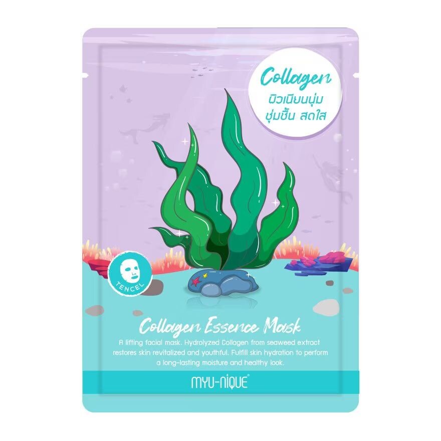 

Myu-Nique Collagen Essence Mask 1'S มาสก์หน้า ผิวเนียนนุ่ม ชุ่มชื้น สดใส, Blue