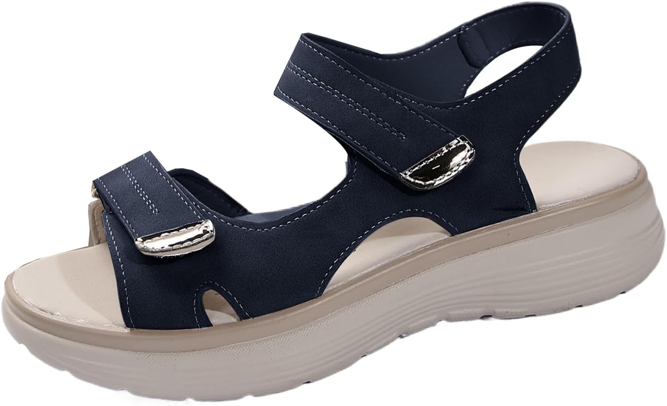 

Ортопедические сандалии ZWRXW для женщин с мягкой амортизирующей подошвой, удобной поддержкой свода стопы, регулируемым ремешком, платформой и танкеткой, летние сандалии для активного отдыха и путешествий, синий