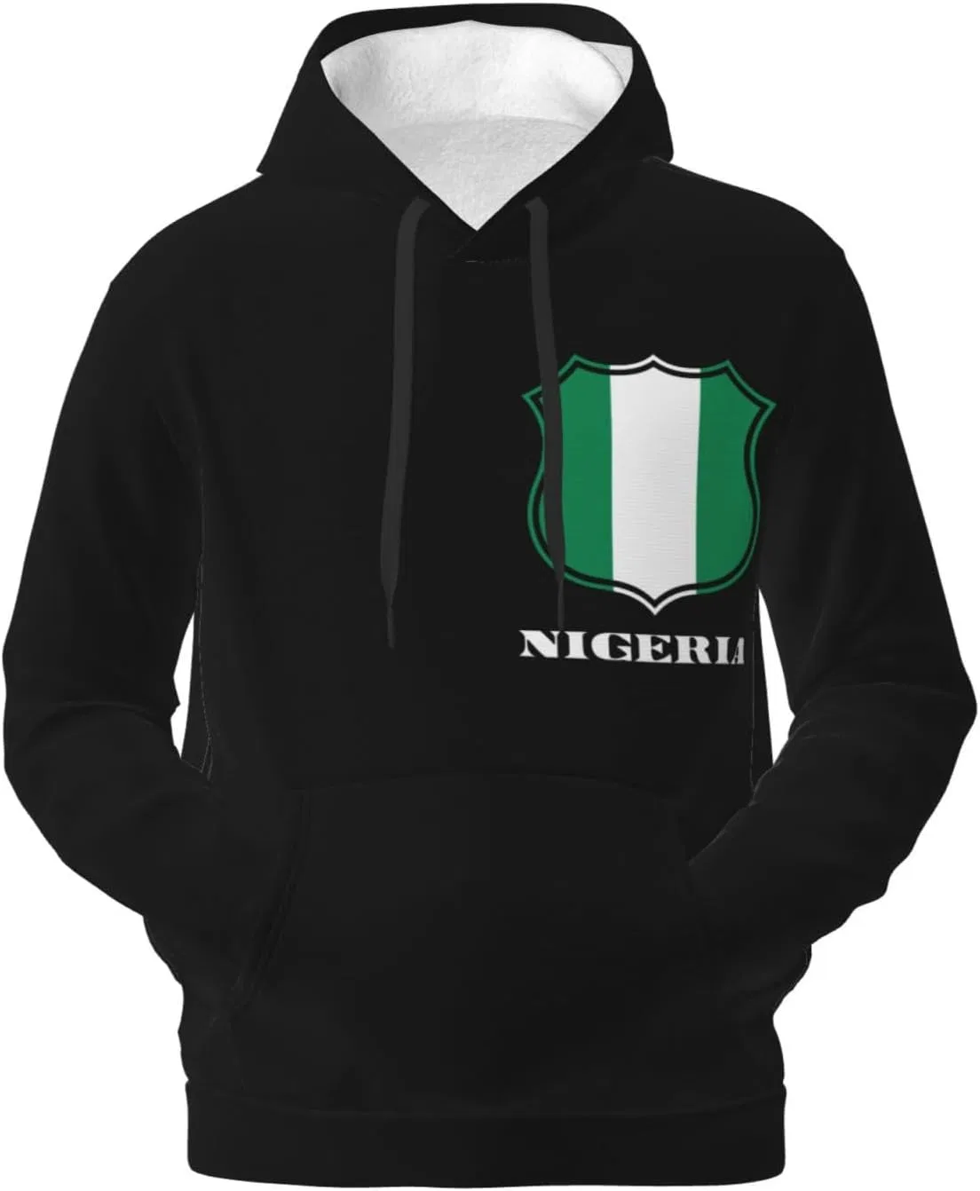 Мужская флисовая толстовка с капюшоном Nigeria Nigerian Vintage Emblem и карманом Generic, черный — фото 2