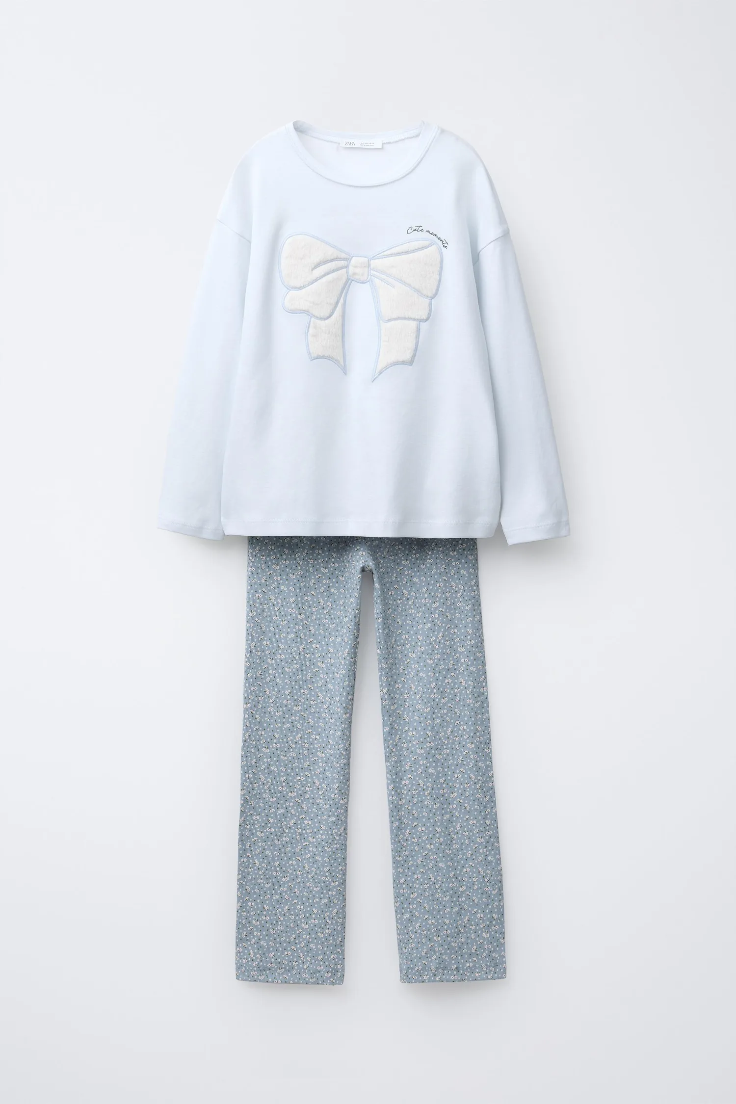 Пижама с бантом из искусственного меха, 6-14 лет Zara, светло-голубой