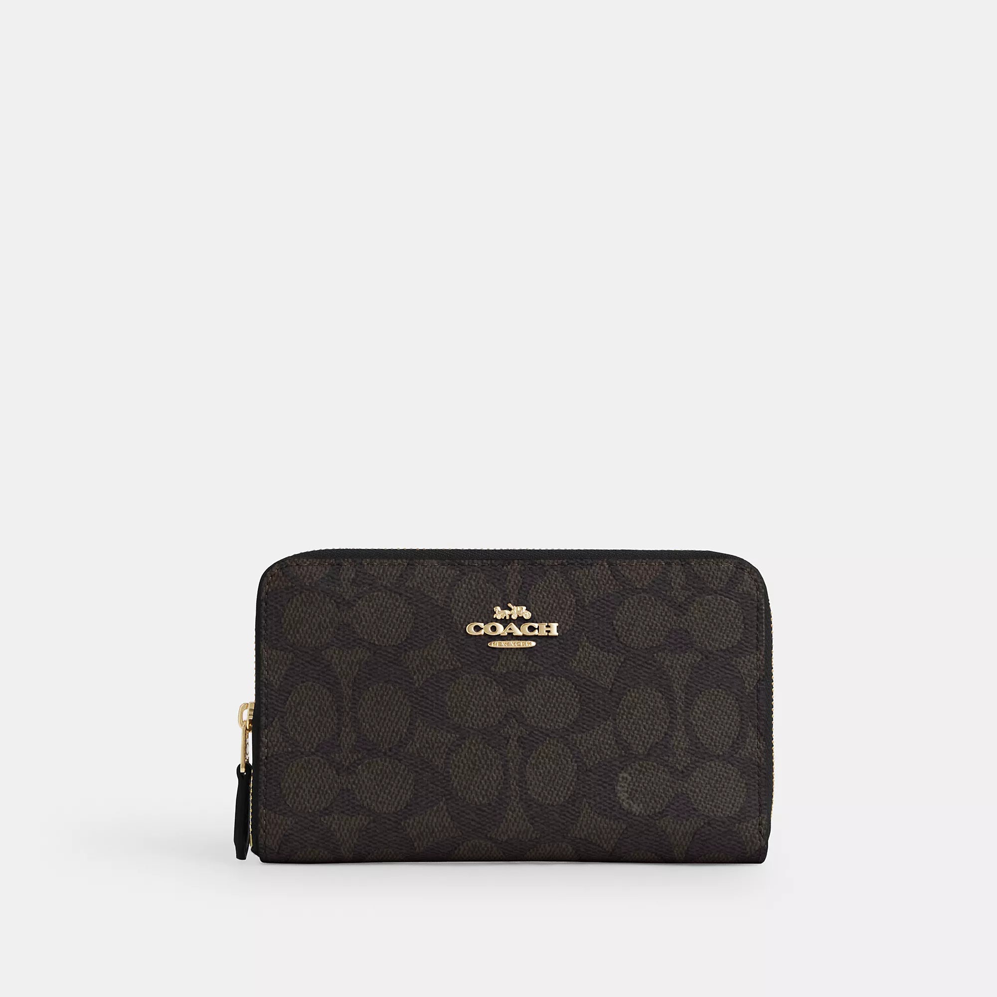 

Coach Outlet Средний ID Zip Кошелек в Подписной Холст, цвет gold/walnut/black