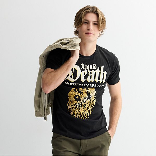 

Футболка с принтом Men's Liquid Death Gold Skull Mountain Water Licensed Character