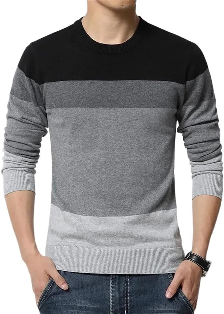 

Мужской полосатый свитер Slim Fit с круглым вырезом