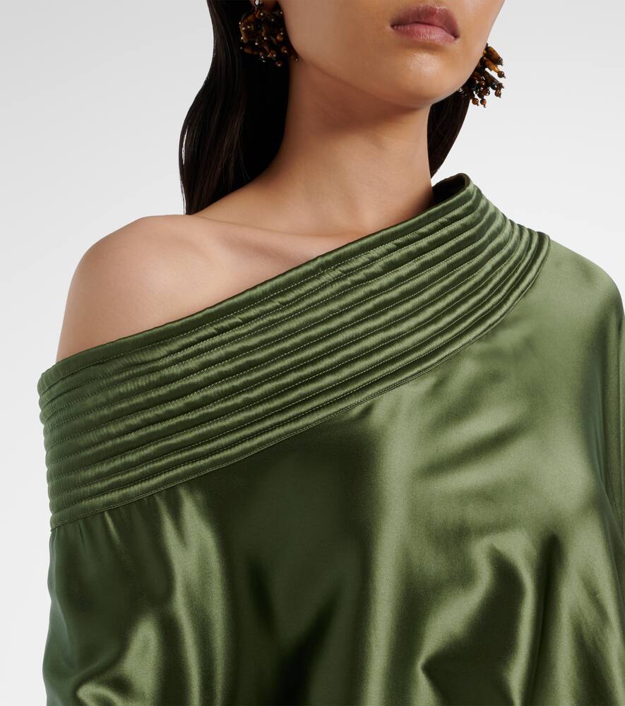 Асимметричный топ из сатина с шелком с драпировкой Dries Van Noten, Khaki — фото 4