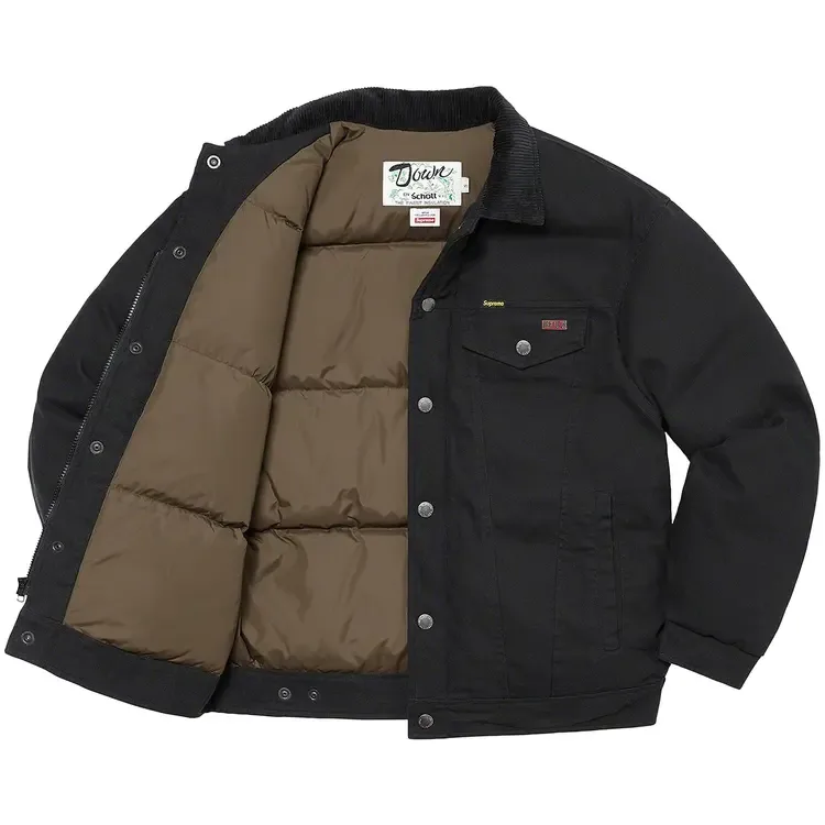 Куртка-тракер Supreme x Schott Canvas Down Trucker Jacket, цвет «черный» — фото 3