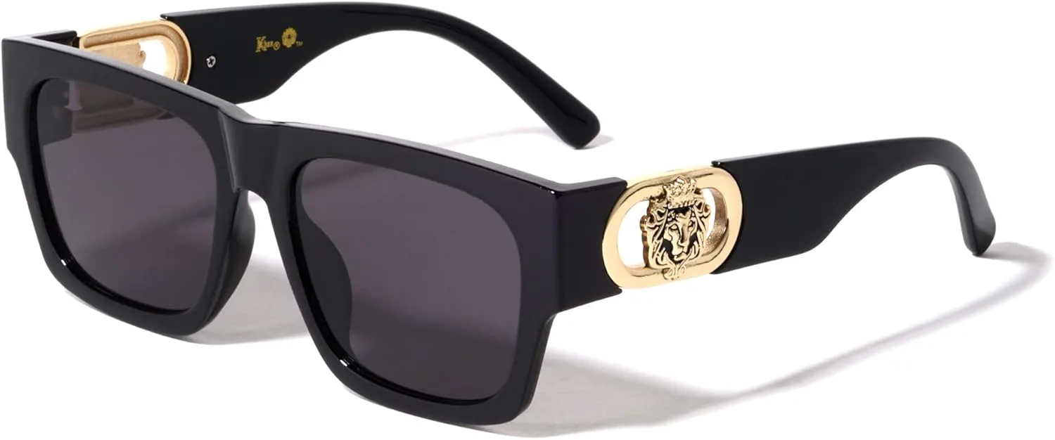 

Солнцезащитные очки Kleo Monument - классические квадратные солнцезащитные очки в стиле хип-хоп с плоской верхней частью и медальоном в виде головы льва, Black