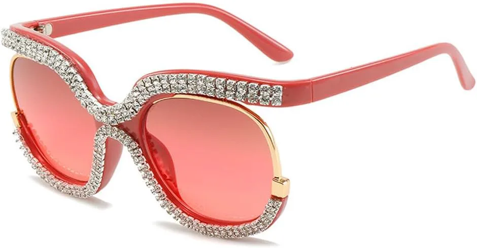 

Женские солнцезащитные очки со стразами, модные, в крупной оправе, с бриллиантами, большие очки с кристаллами, защита от ультрафиолета UV400 TKKTLLT, C3pink-brownpink