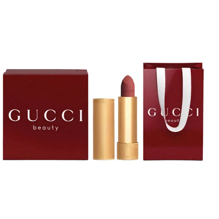 GUCCI Подарочный набор из трех помад с сухоцветами Pouring Color, Red Box+Red Shopping Bag+Gucci Matte 208 Milk Tea Peach