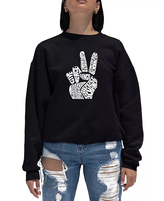 

Женская толстовка Word Art Crewneck Peace Fingers LA Pop Art, черный