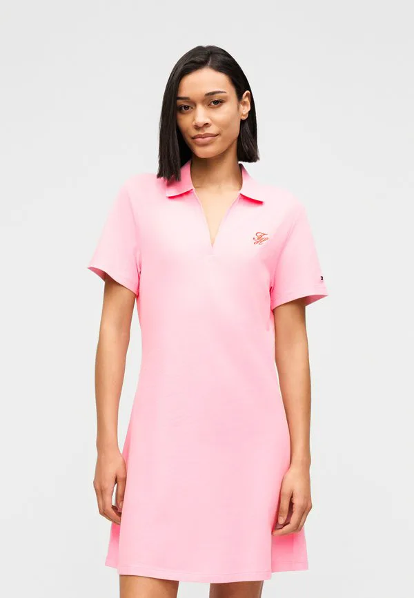 Платье-Поло мини с вышивкой логотипа 1985 года, повседневное платье Tommy Hilfiger, Classic Pink