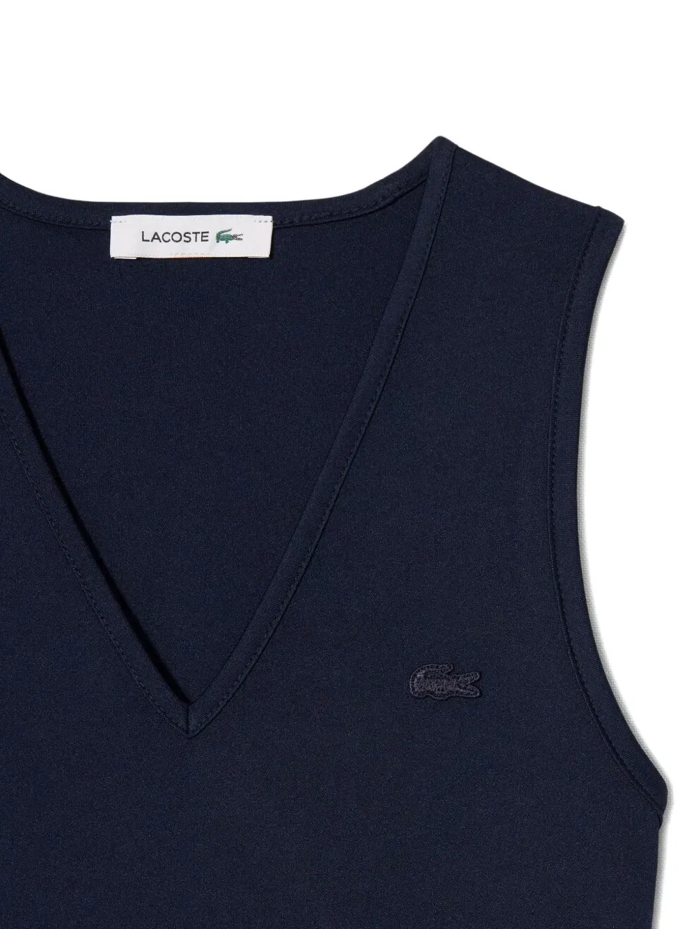 Платье Lacoste плиссированное миди с V-образным вырезом, синее — фото 3