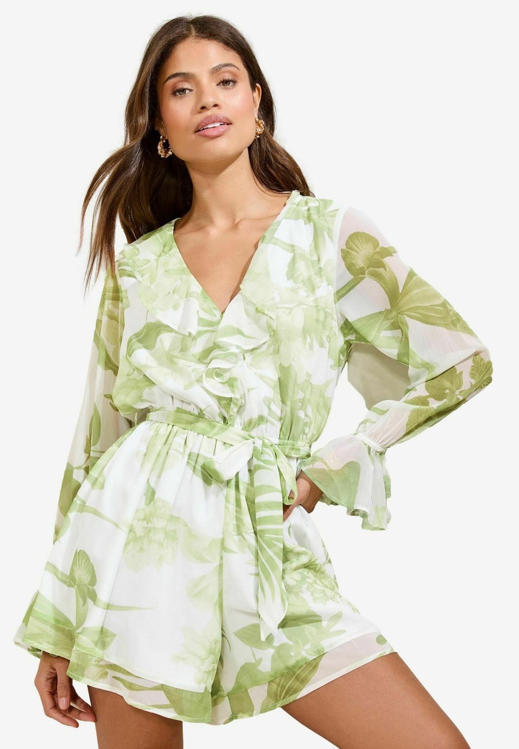 

Комбинезон REGULAR FIT - RUFFLE V-NECK LONG SLEEVE Lipsy, зеленый