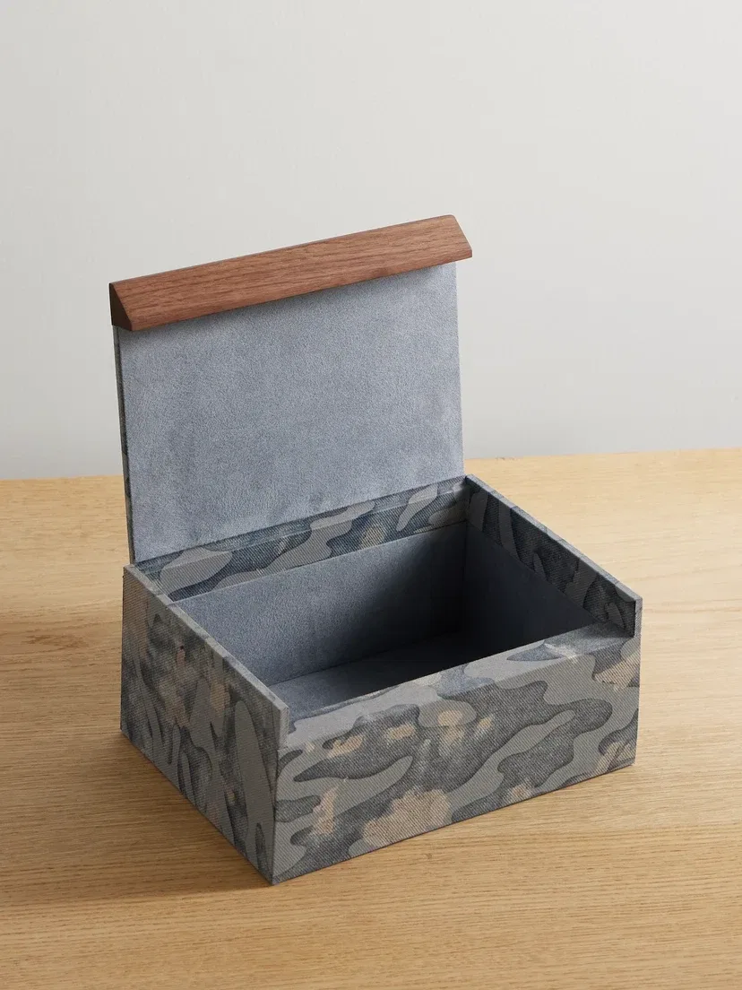 Шкатулка из саржи с камуфляжным принтом Fortuny Isole и деревом L'Objet, белый — фото 4