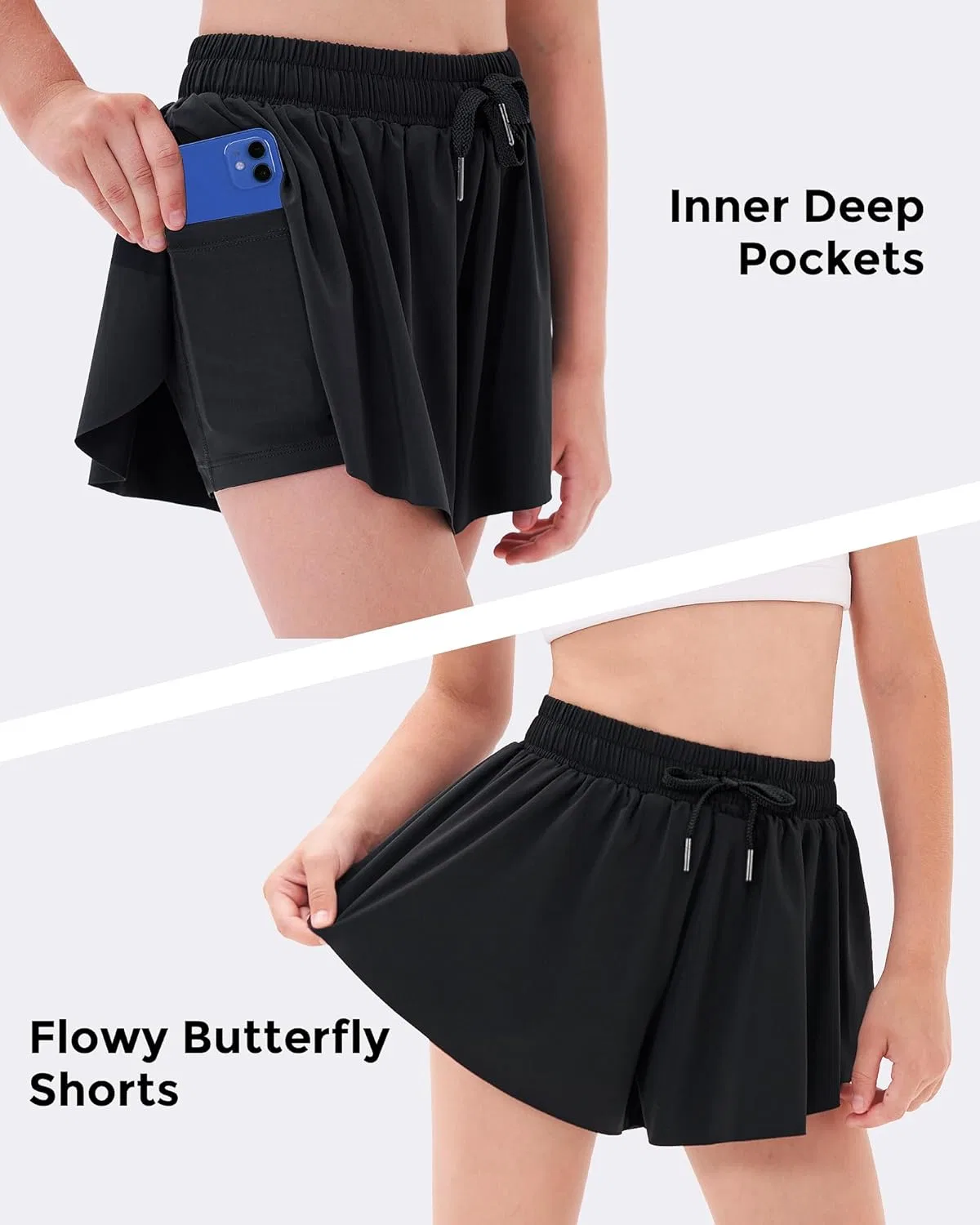 Шорты для девочек Stelle Flowy Shorts с карманами, Black — фото 4