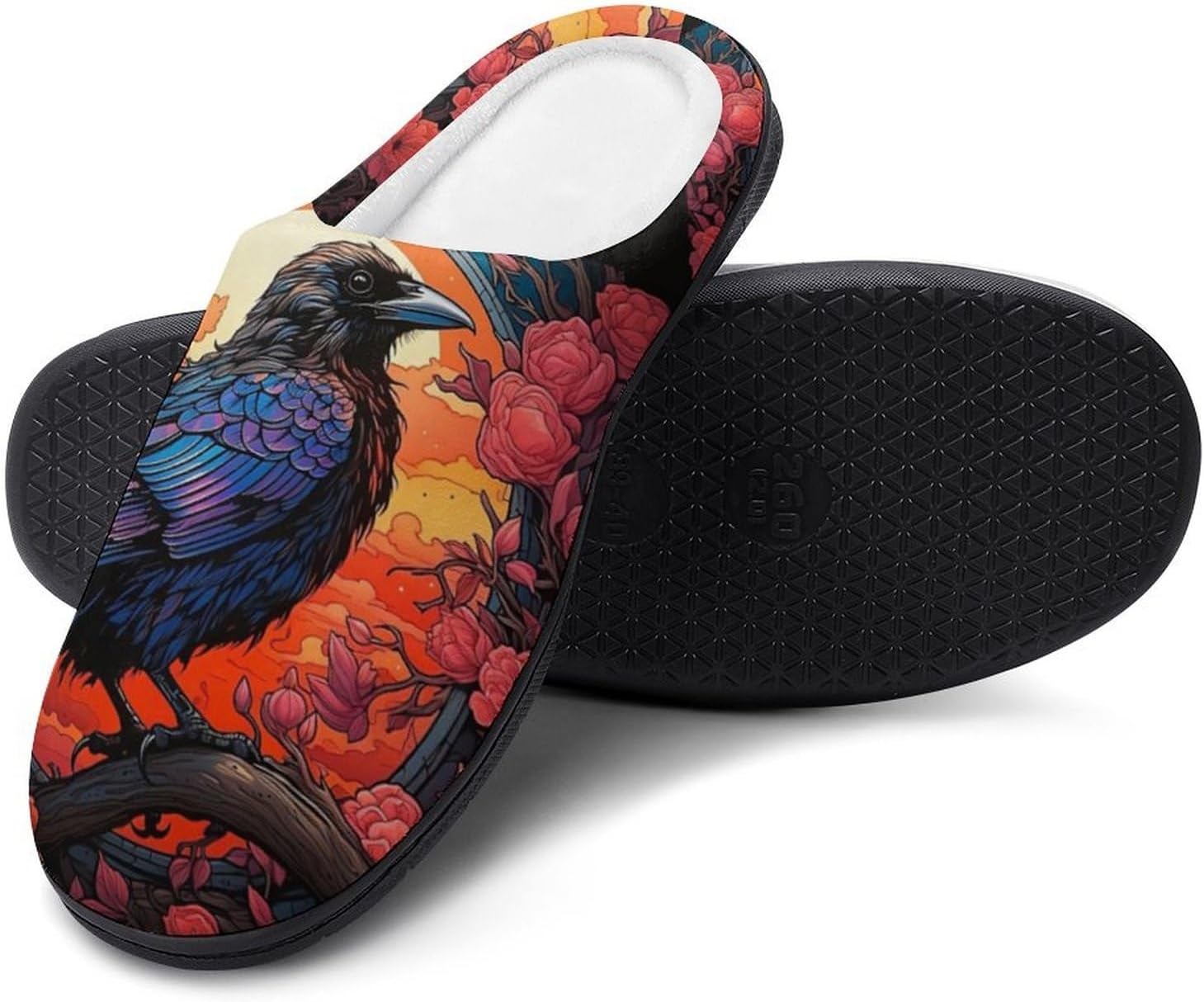 

Тапочки YXHZYHY с нордическим викингским винтажным узором, мужские хлопковые тапочки с мягкой подошвой из пены с эффектом памяти, теплые и мягкие домашние обуви с противоскользящей подошвой, Crow A.