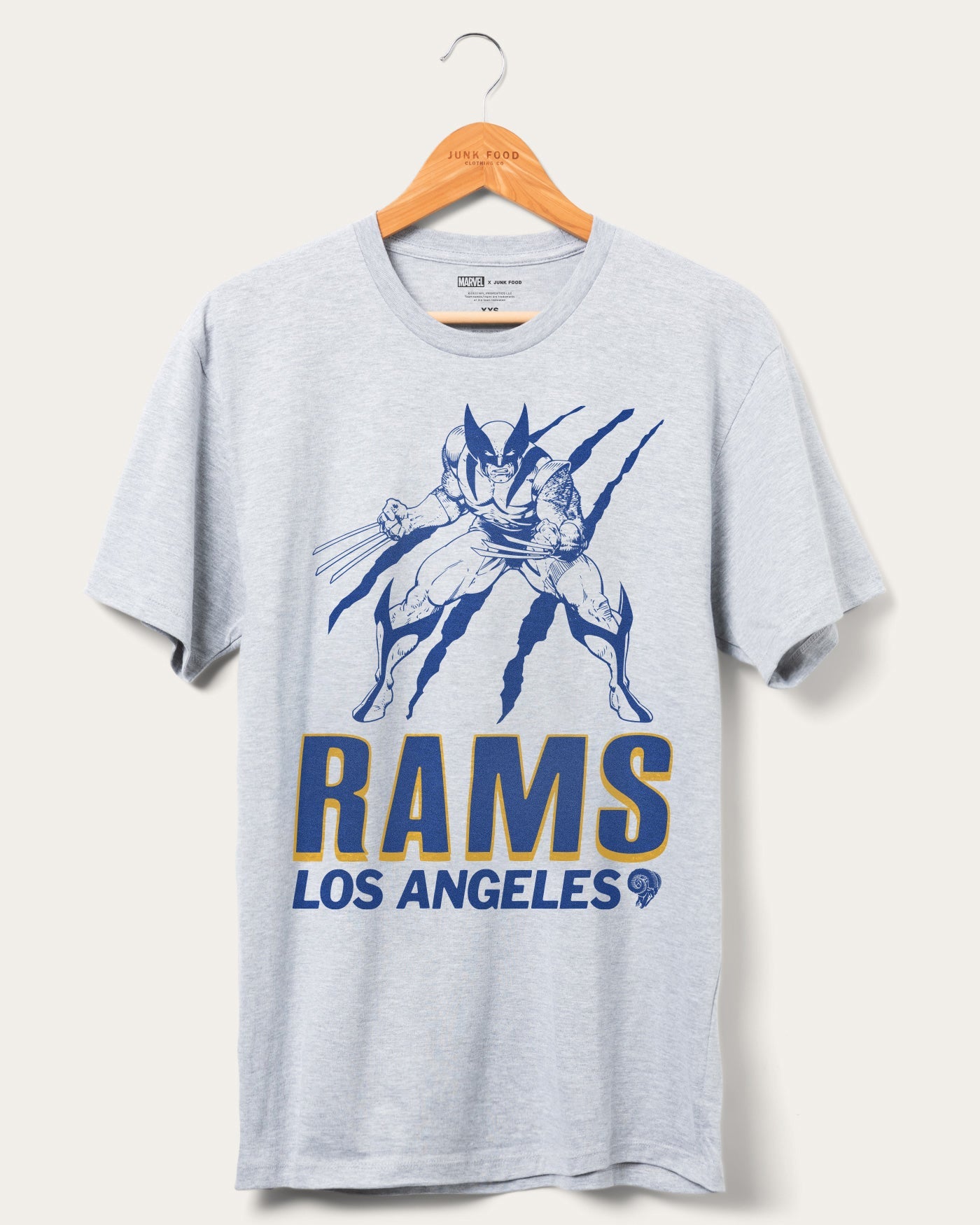 

Футболка Rams Marvel Wolverine Slash Junk Food Clothing, цвет heather grey
