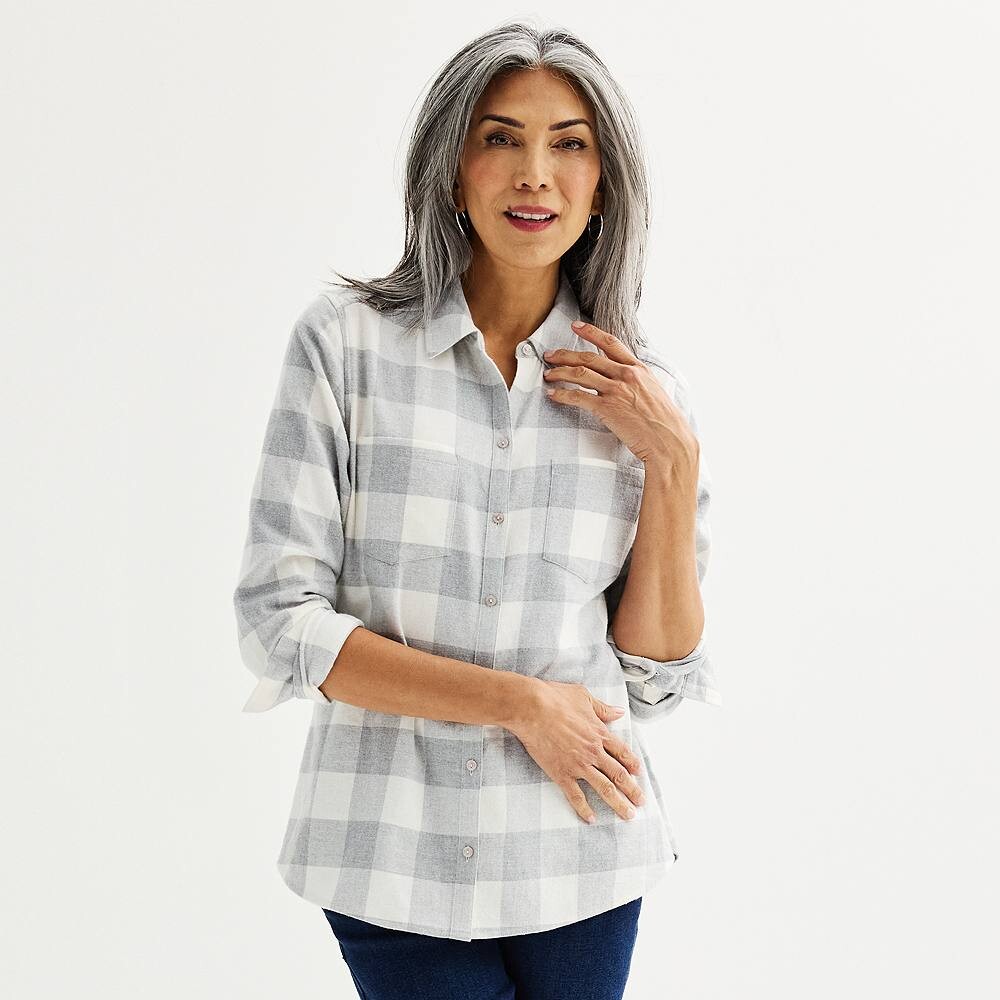 

Женская фланелевая рубашка в клетку Croft & Barrow Extra Soft, цвет Gray Buffalo Check
