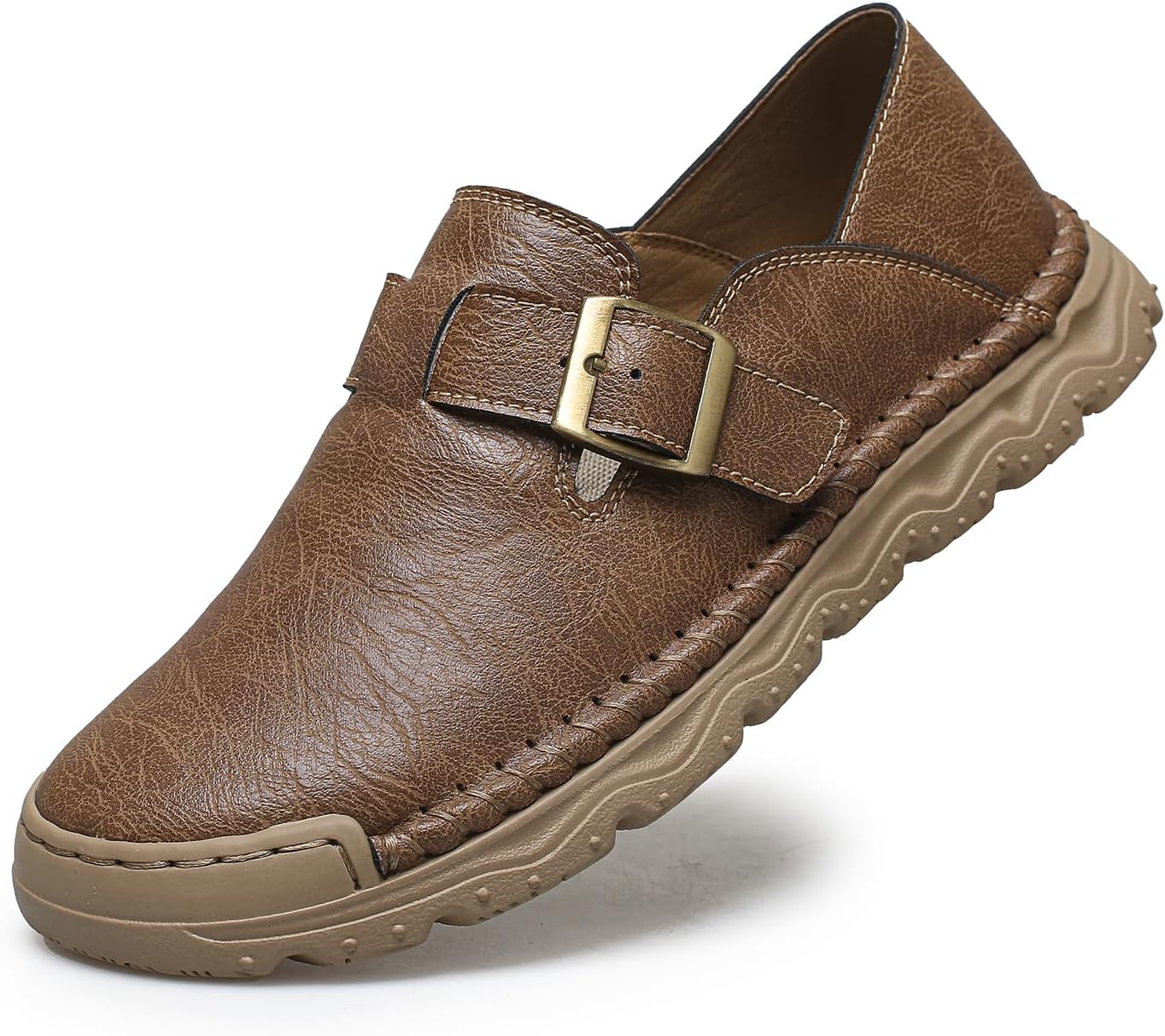 

Мужские классические мокасины Dacnakby с кожаной верхней частью, слипоны, лоферы с пряжкой, комфортной подошвой, ручной работы, повседневные плоские туфли, светло-коричневый