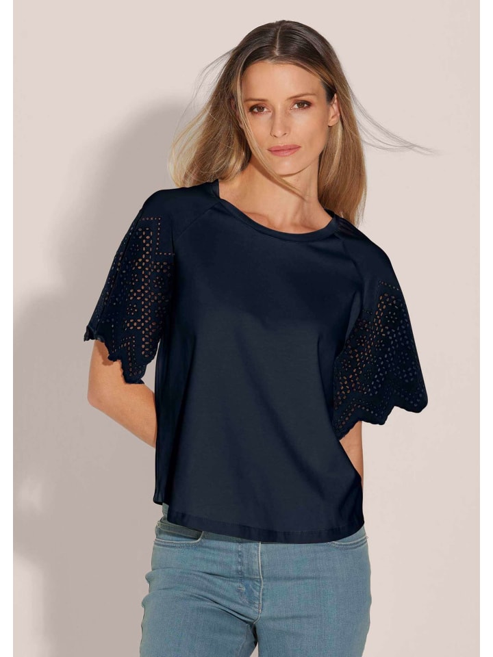 

MADELEINE Короткая блузка-рубашка из комбинированной ткани темно-синего цвета