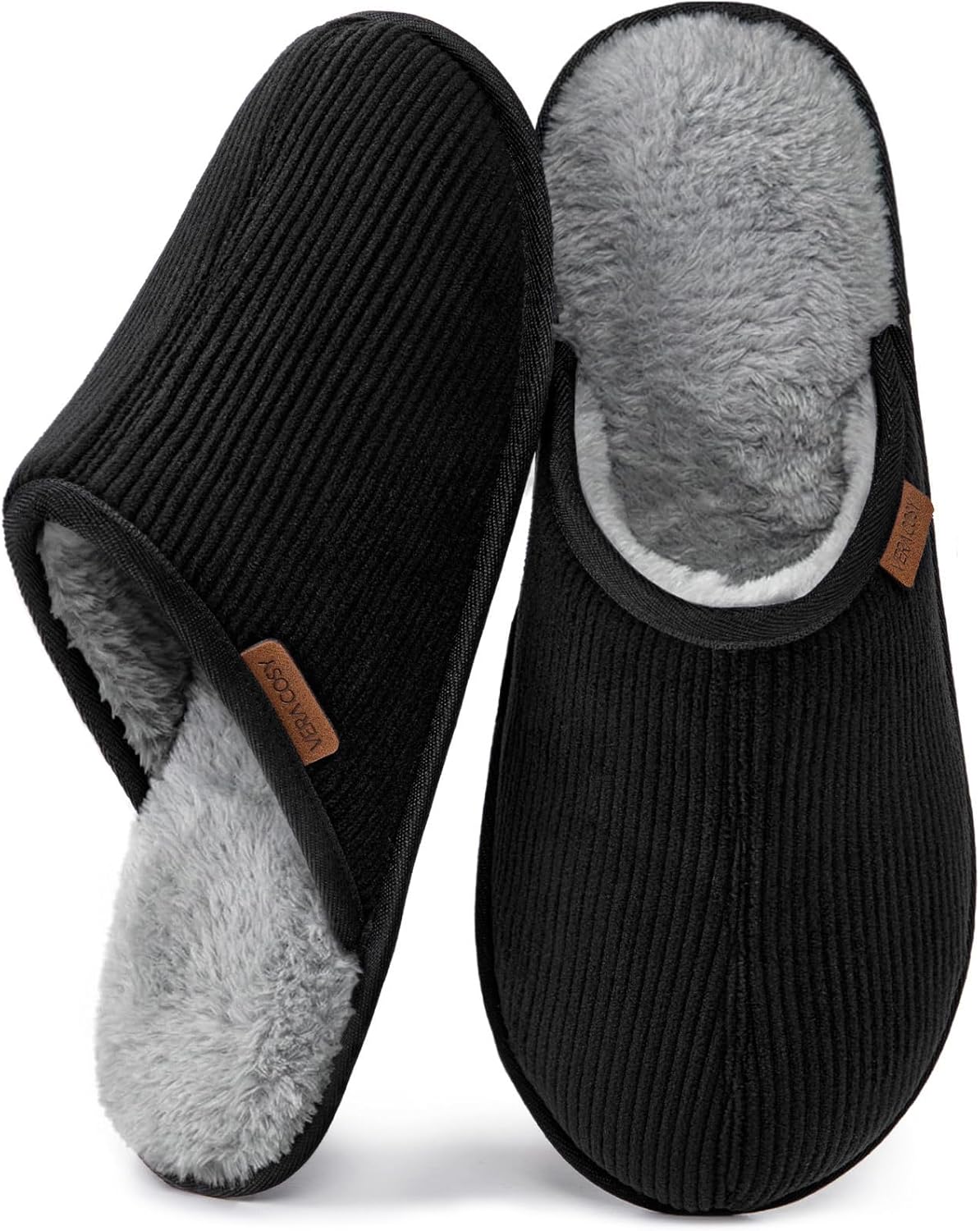 

Мужские тапочки VeraCosy из вельвета, мягкие и удобные с эффектом памяти, противоскользящие для дома, черный