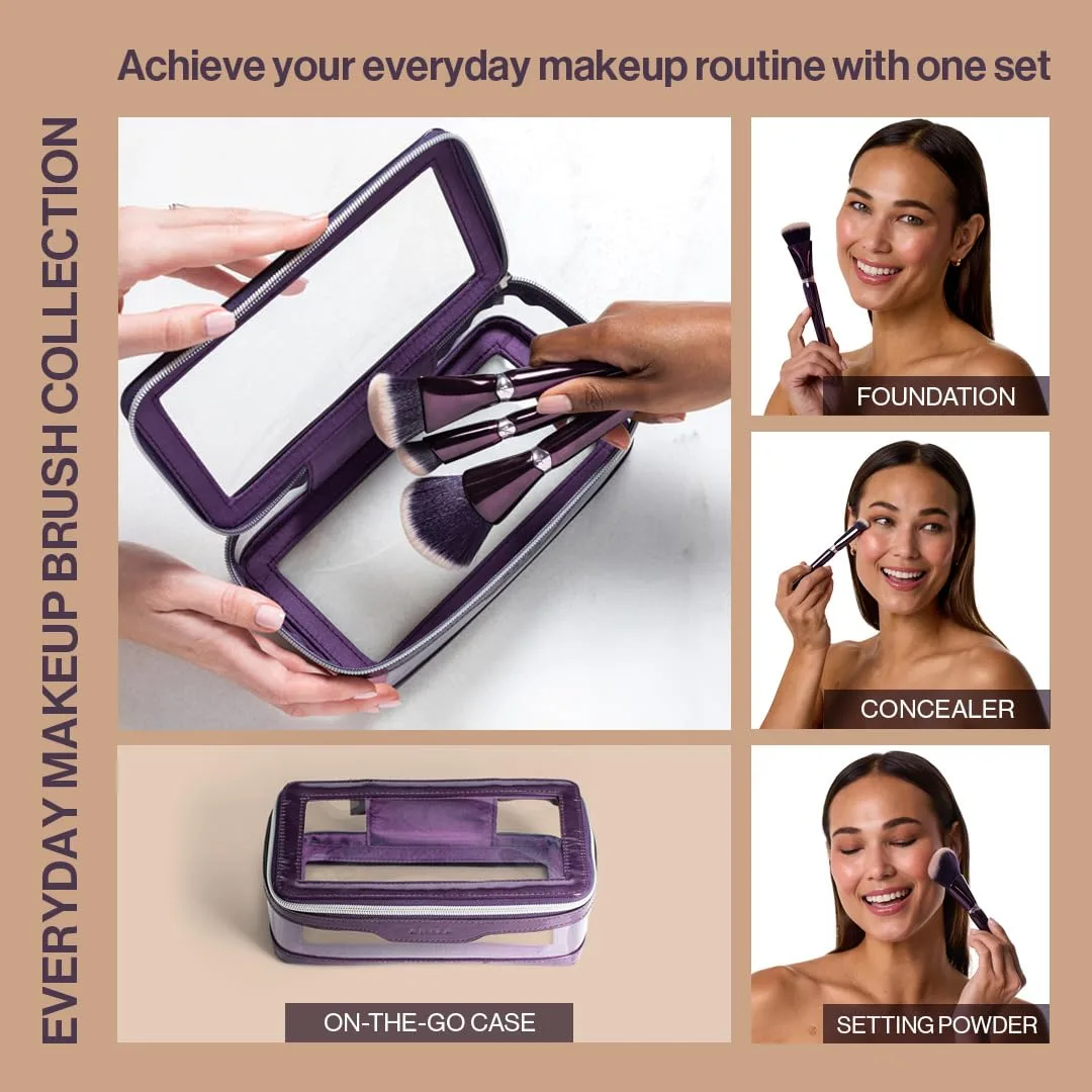 Набор кистей для макияжа Anisa Beauty Starter Everyday - 3 основные кисти для тонального крема, консилера и пудры, мягкие синтетические волокна для безупречного покрытия, Black — фото 2