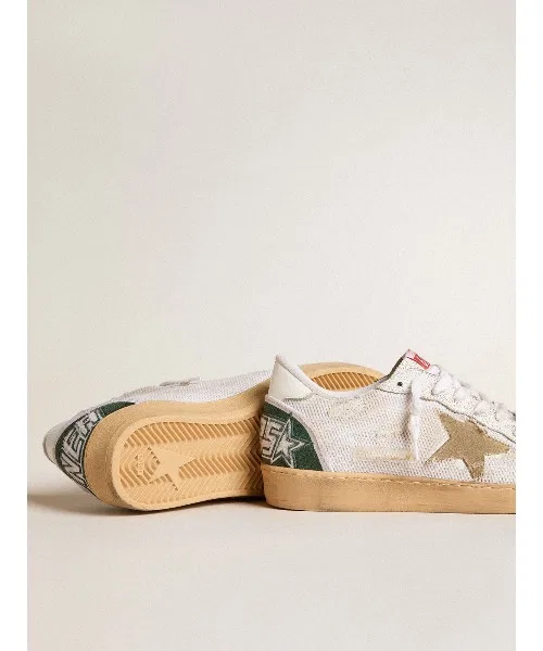 Мужские кроссовки из кожи и сетки Ball Star GOLDEN GOOSE белые с зелёным — фото 3