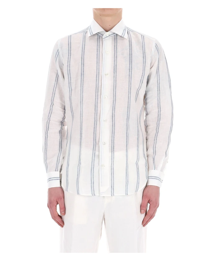 

Полосатая льняная рубашка Eleventy, белый