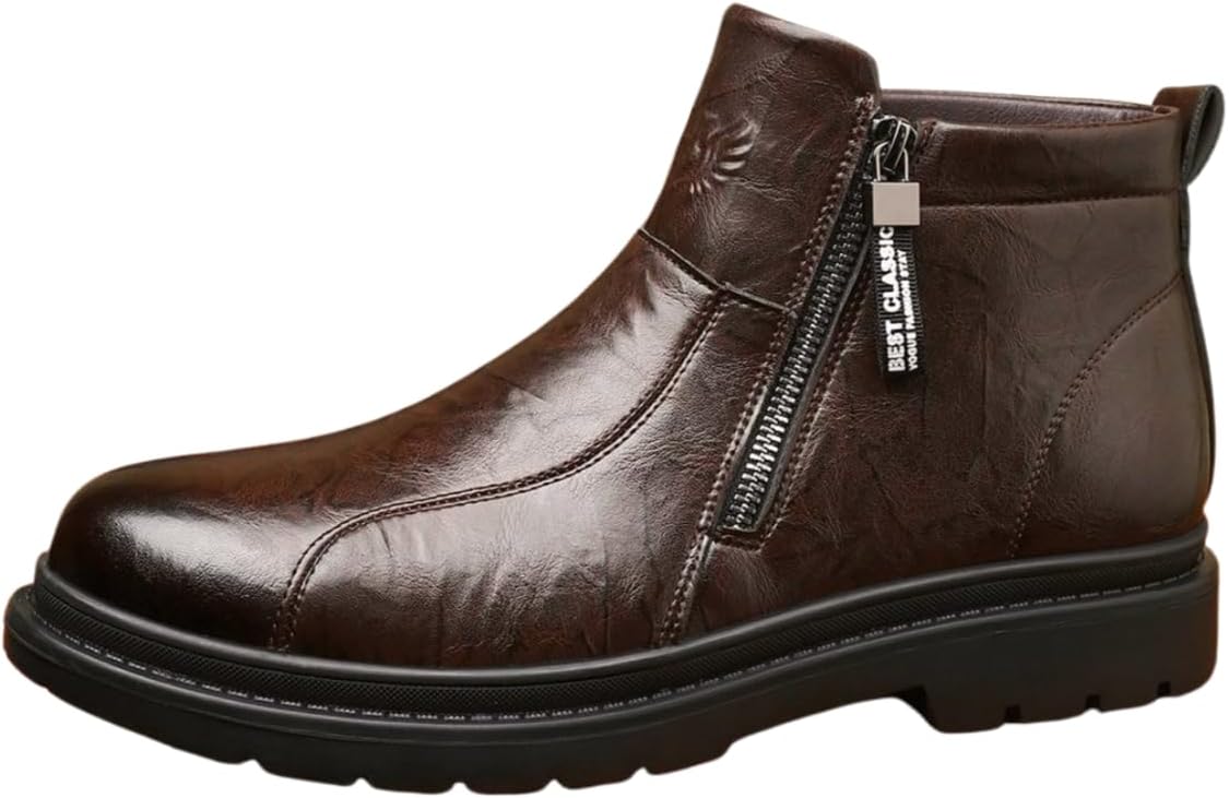 

Мужские кожаные ботинки Santimon, повседневные, деловые, модные ботинки в стиле Челси с короткой молнией, темно-коричневый