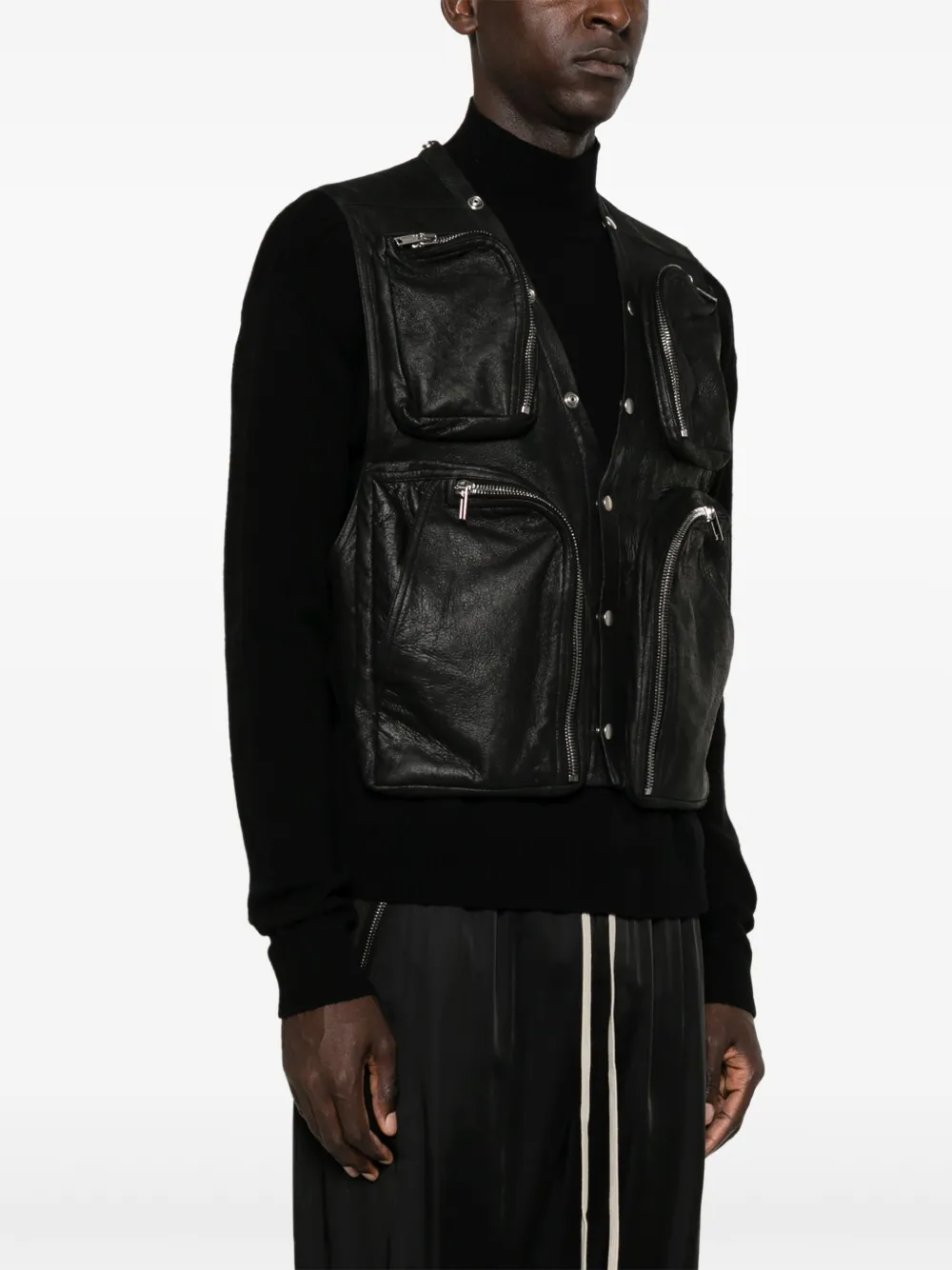 Кожаный жилет с V-образным вырезом Rick Owens, черный — фото 3