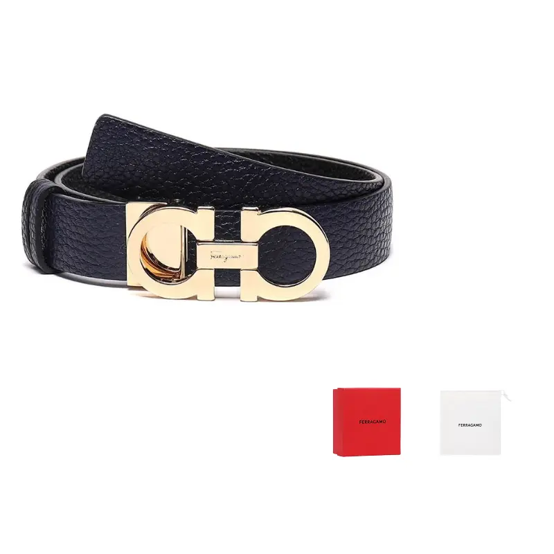 

Ferragamo Кожаный ремень женский тёмно-синий чёрный шириной 2.5 см, Dark Blue/Black