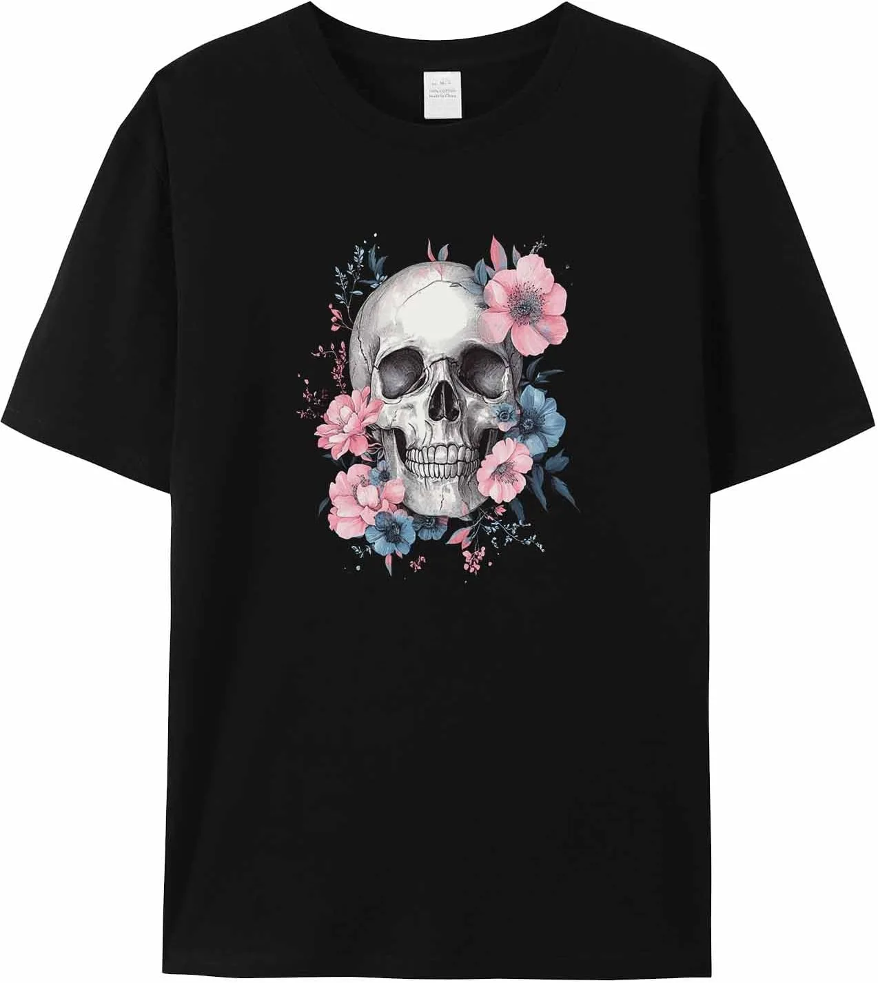 

Мужская футболка с черепом и розово-синим цветком jdudh