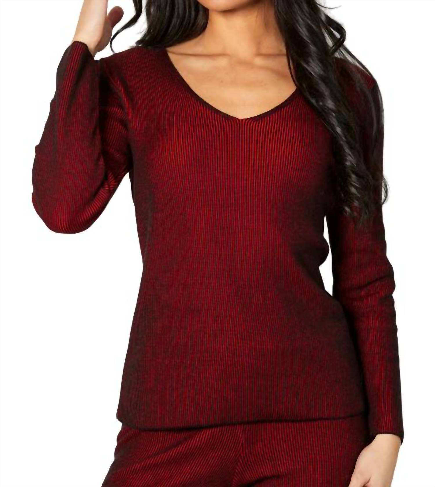

Двухцветный ребристый топ с V-образным вырезом цвета Rouge Angel Apparel