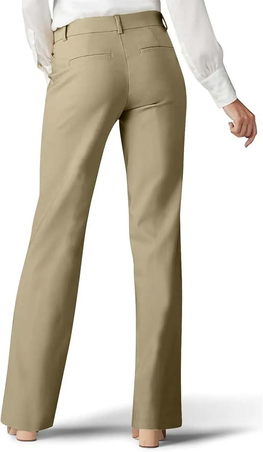 Широкие брюки для женщин Mid Rise модные однотонные прямые брюки Casual для работы и отпуска Fashion 2025 Generic, бежевый — фото 4